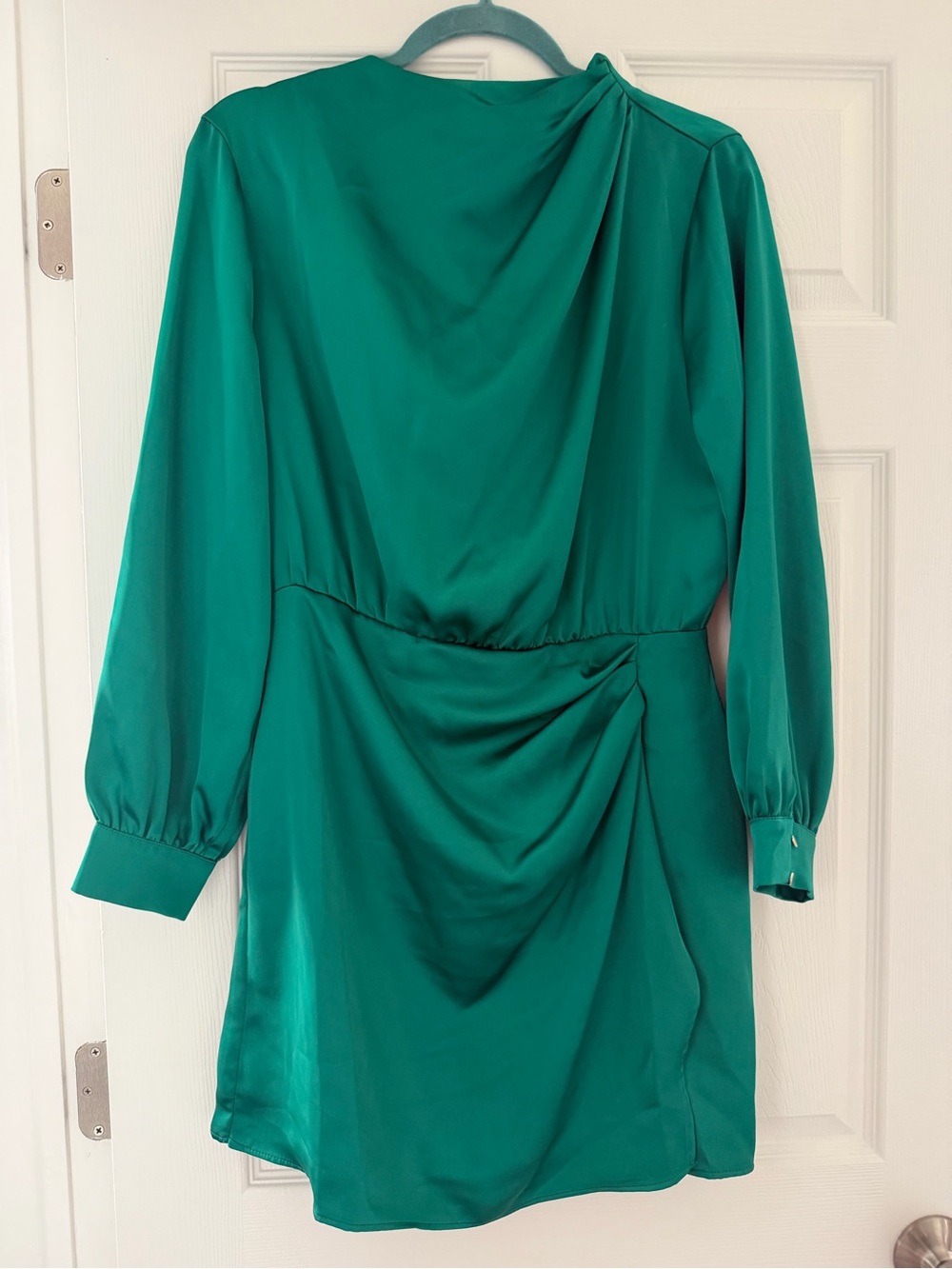 Zara Teal Green Satin Ruched Mini Dress